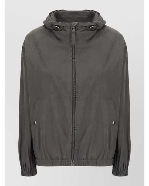 DUNST Gray Cotton Blend Hooded Jacket Elastic Cuffs Hem