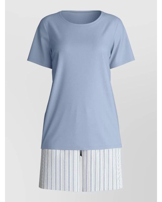 Calida Blue Short Pyjama Set Round Neck Stripes
