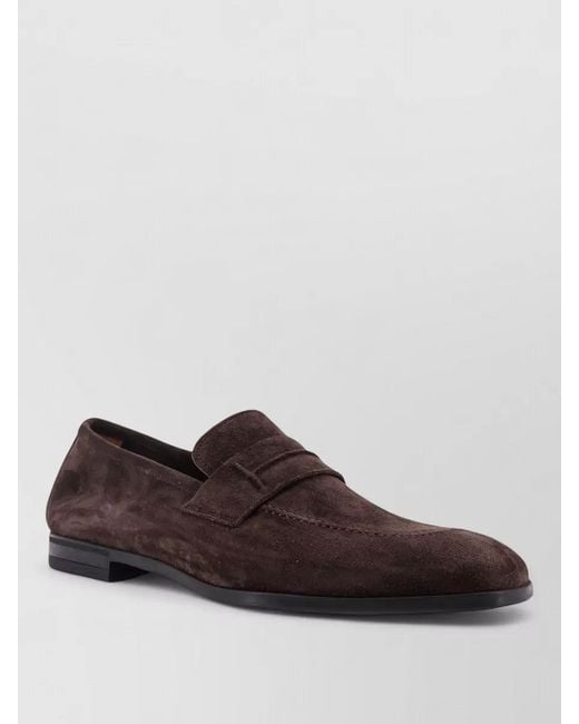 Tom Ford Brown Suede Loafers Embossed Stitching Rubber Sole for men