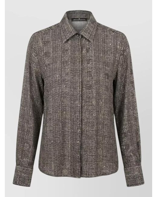 Ermanno Scervino Gray Check Sequin Shirt Collared Long Sleeves