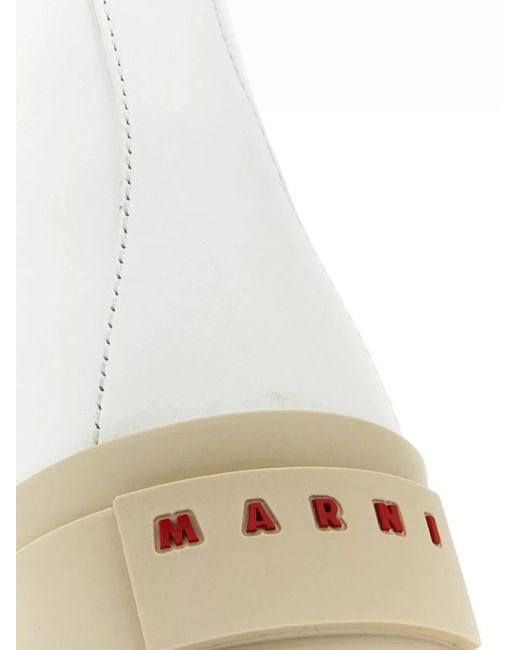 Marni White Calf Leather Ankle Boots