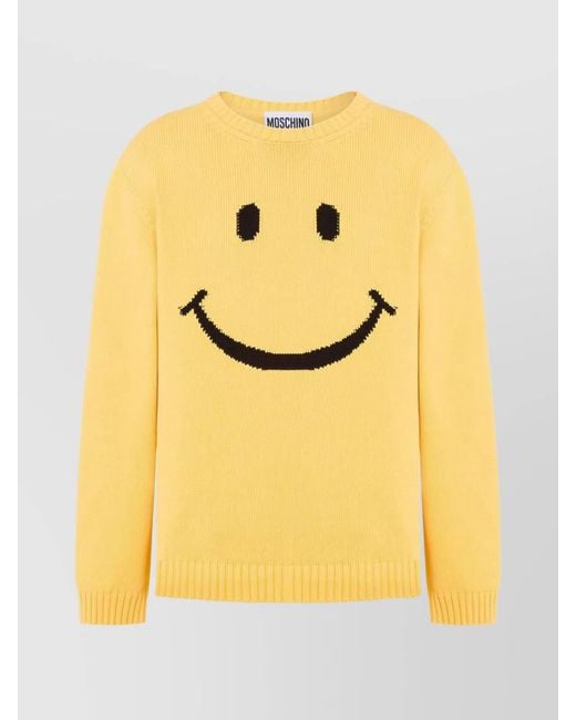Moschino Yellow Crewneck Sweater With Smiley Face Motif for men