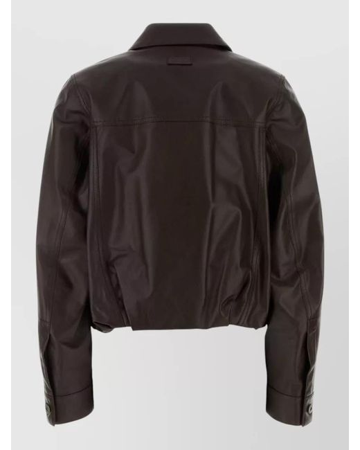 Loewe Black Leather Jacket Long Sleeves Collared Neck Pockets