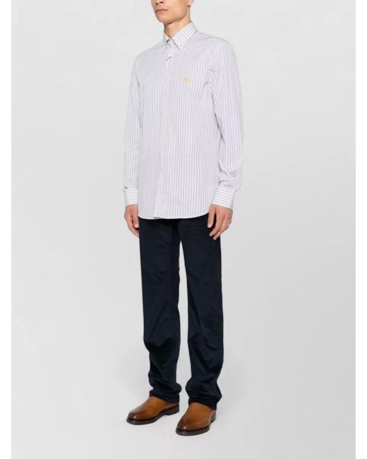 Etro White Striped Button Down Collar Long Sleeve Shirt for men