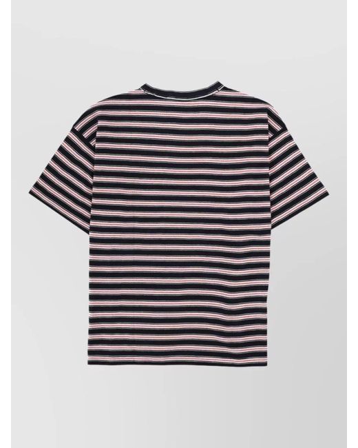YMC Blue Crew Neck Striped Short Sleeve Shirt for men