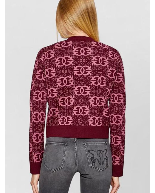 Pinko Red Knit Cardigan Long Sleeves Ribbed Cuffs Hem