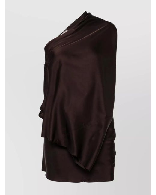 Rick Owens Black Draped Collar One-Shoulder Top