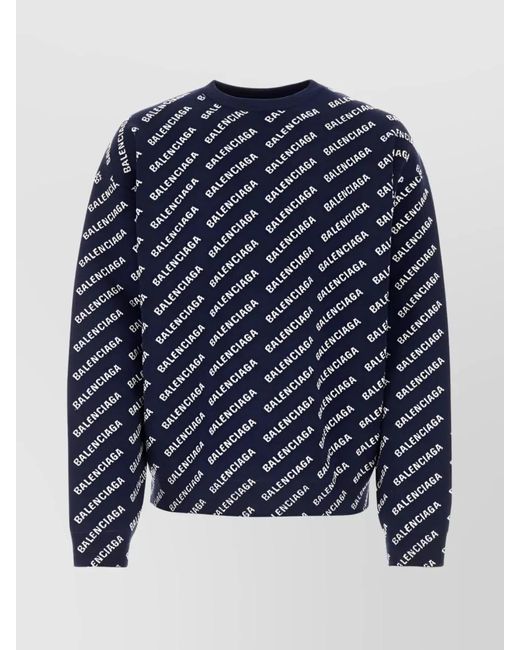 Balenciaga Men's Blue Logo-Print Knit Sweater