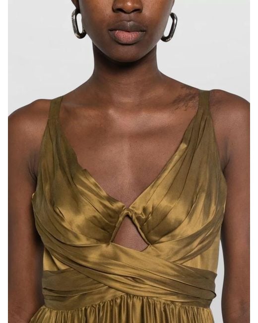 Zimmermann Metallic Silk Dress Cut Out Keyhole Pleated