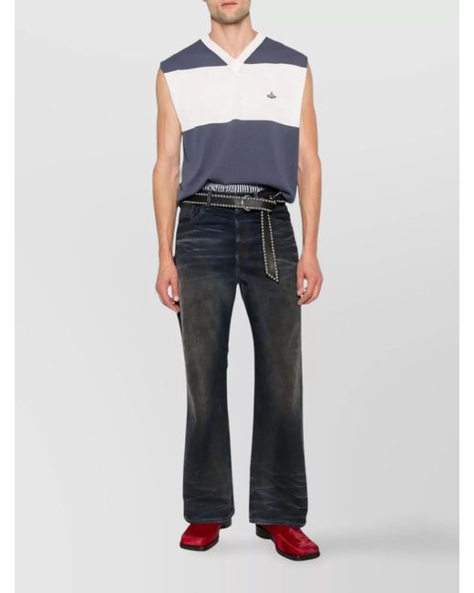 Vivienne Westwood Blue Striped Cotton V-Neck Sleeveless Vest for men