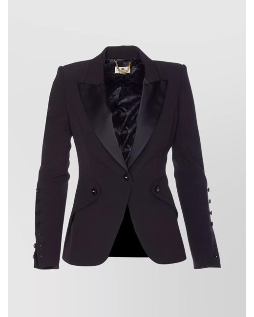 Elisabetta Franchi Blue Single-Breasted Jacket With Notched Lapel