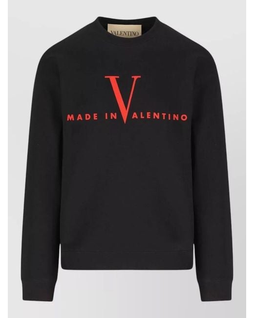 Valentino Garavani Black Cotton Printed Crewneck Sweatshirt for men