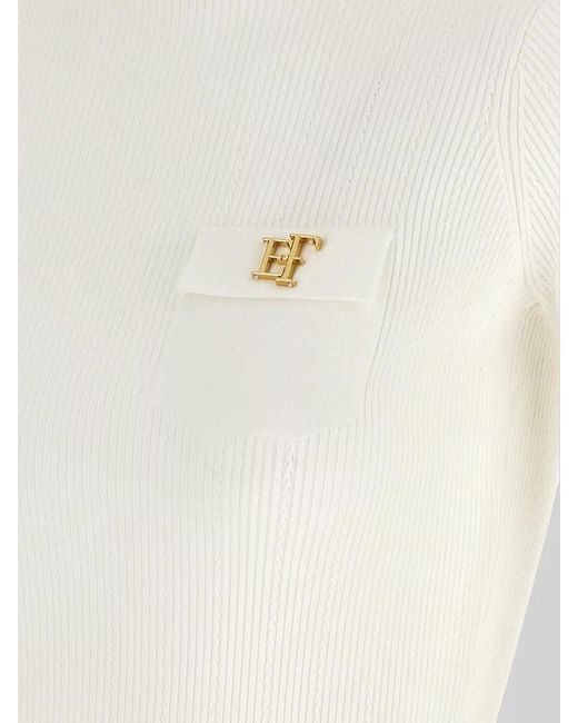 Elisabetta Franchi Natural Silk Ribbed Turtleneck Long-Sleeve Top