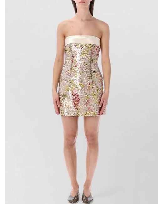 Alberta Ferretti Natural Floral Sequin Sleeveless Mini Dress