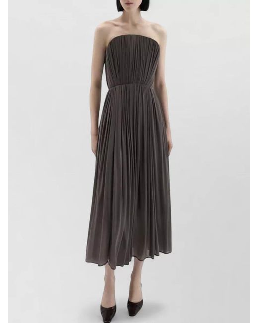 Magda Butrym Brown Strapless Pleated Midi Dress Fitted Waist