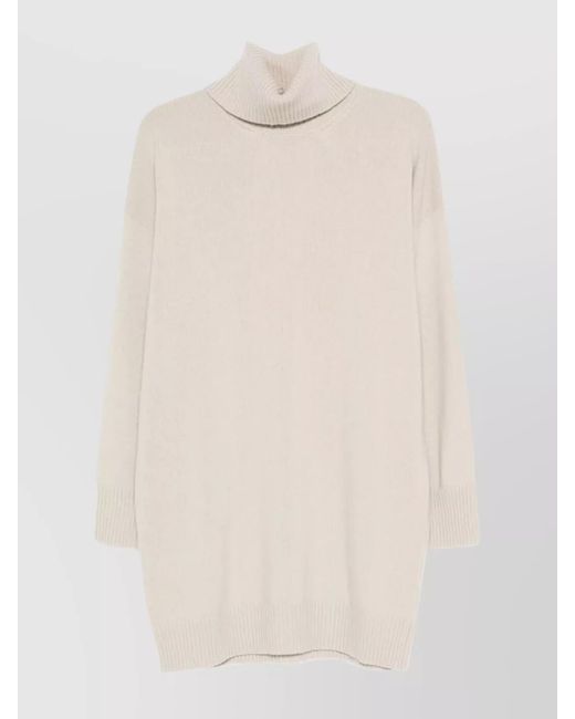 Roberto Collina Natural Turtleneck Dress Dropped Shoulders Ribbed Cuffs