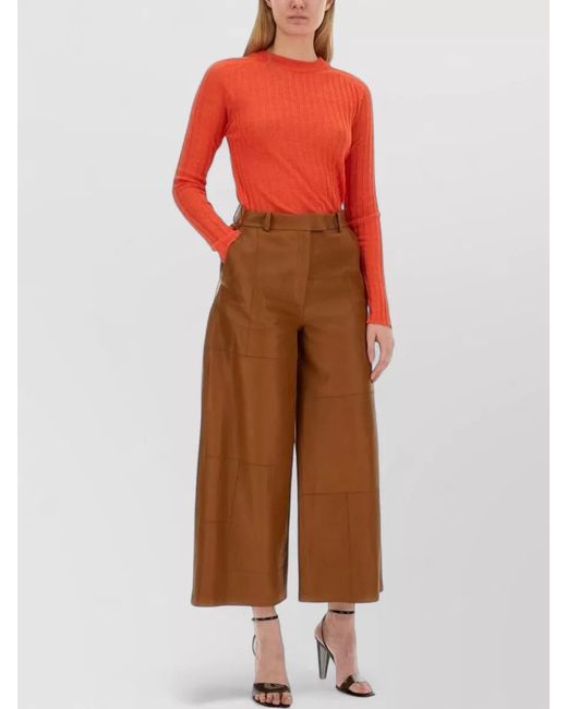 Alysi Red Crew Neck Slim Fit Ribbed Knit Top