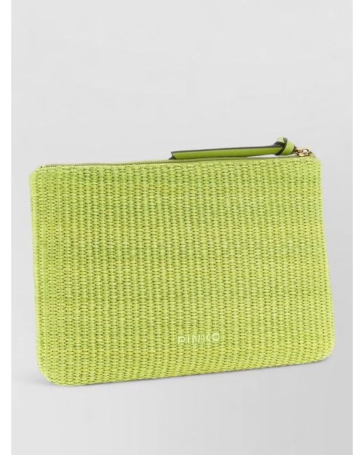 Pinko Green Love Bag Raffia Clutch Bag