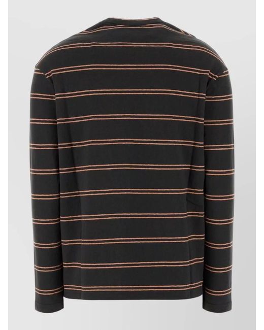 Jil Sander Black Embroidered Cotton Striped Crew Neck Top