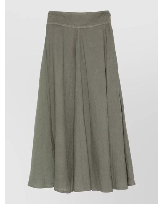 120% Lino Green Linen Midi Skirt High Waist Flare