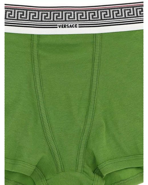 Versace Green Greca Briefs Elastic Waistband Mid Rise