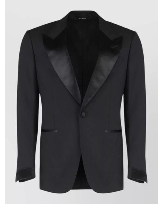 Tom Ford Black Tuxedo Suit Satin Lapel Flap Pockets for men