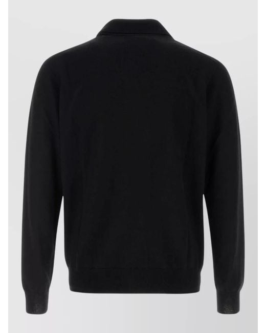 The Row Black Cashmere Selio Polo Shirt Ribbed Collar Cuffs for men