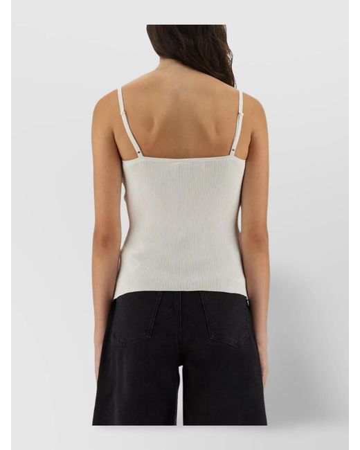 Self-Portrait White Ribbed Lace-Trim Tank Top