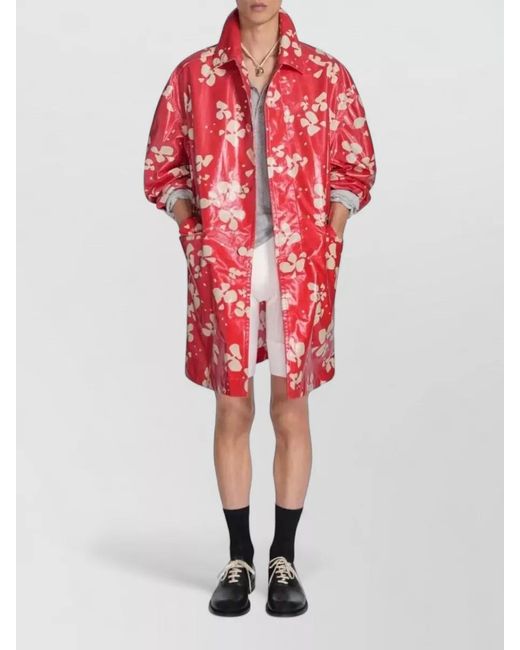 Dries Van Noten Red Robin Long Sleeve Floral Print Coat for men