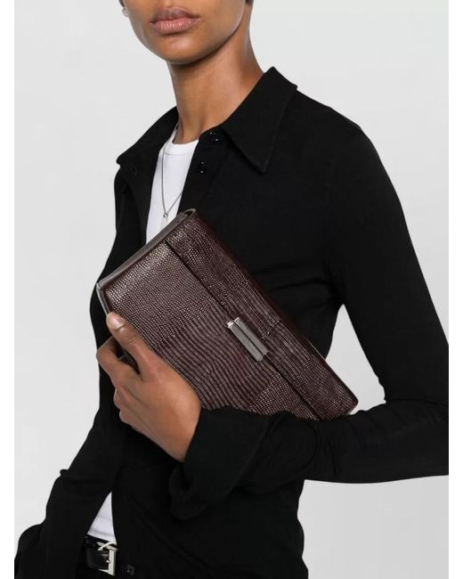 Totême Brown Leather Shoulder Clutch Bag Lizard Effect