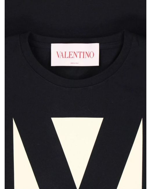 Valentino Black Cotton Logo Print Short Sleeve T-Shirt