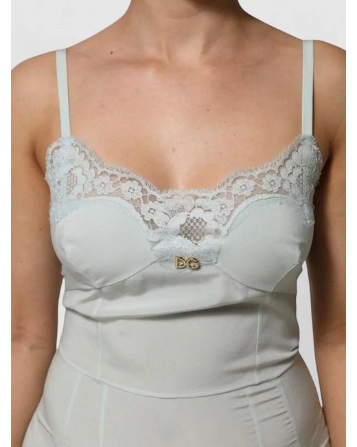 Dolce & Gabbana Gray Silk Lace Midi Slip Dress