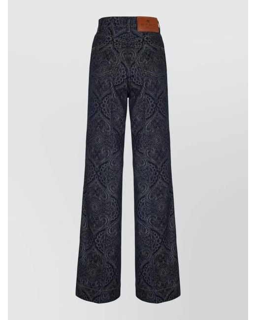 Etro Blue High Waist Jacquard Flare Denim Jeans