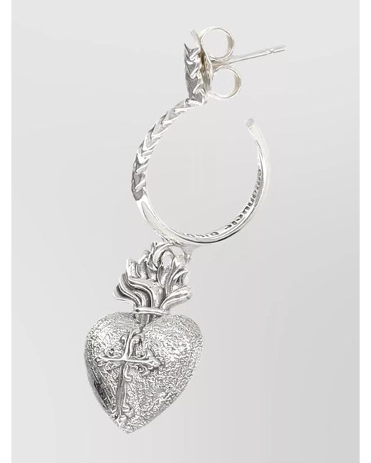 Emanuele Bicocchi White Sterling Sacred Heart Single Earring for men