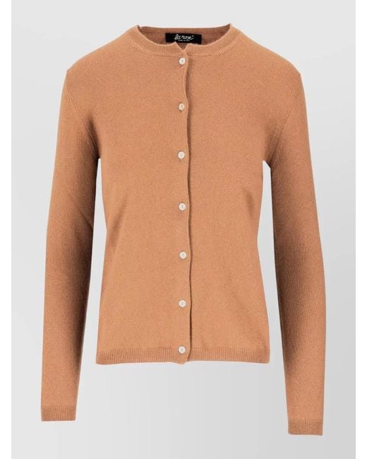 LA ROSE Blue Cashmere Crew Neck Cardigan Long Sleeves