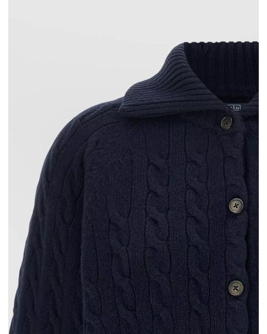Polo Ralph Lauren Blue Cashmere Wool Cable-Knit Cardigan