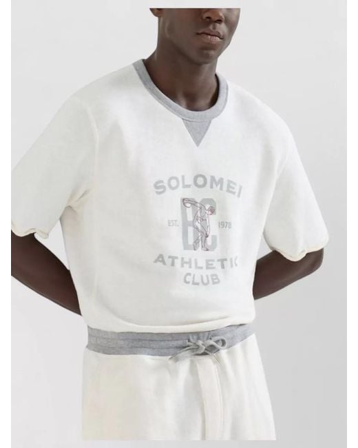 Brunello Cucinelli White Logo Cotton Sweatshirt Crew Neck T-Shirt for men