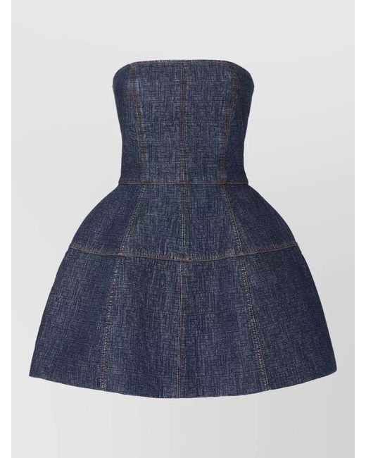 Fendi Blue Strapless Denim Dress Structured Silhouette