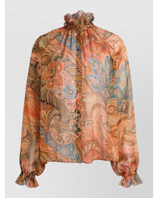 Etro Brown Shirt Frill Collar Paisley Print Design
