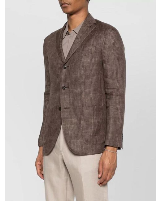 Boglioli Brown Linen Double Breasted Jacket Notch Lapels for men