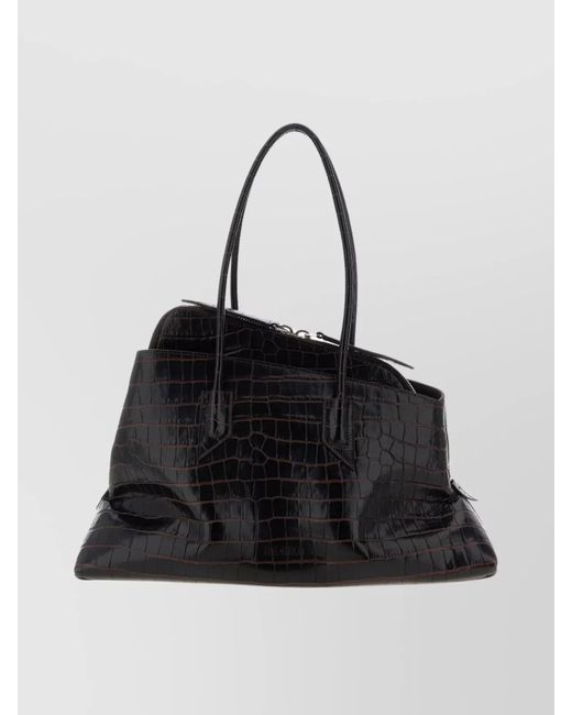 The Attico Women's Black Crocodile Texture Shoulder Bag With Double Handles