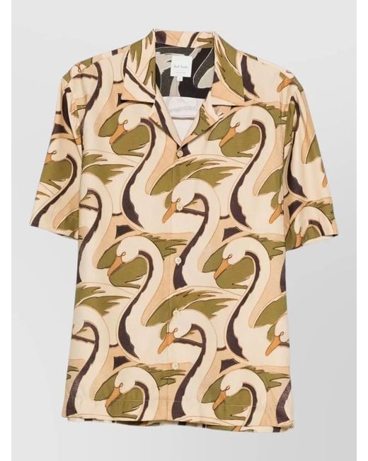 Paul Smith Natural Printed Short-Sleeve Camp-Collar Shirt for men