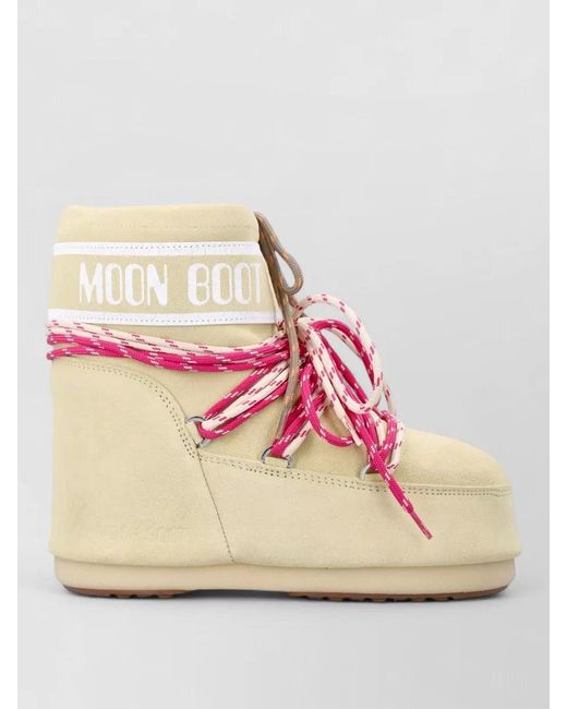 Moon Boot Pink Low Suede Lace Up Ankle Round Toe Shoes