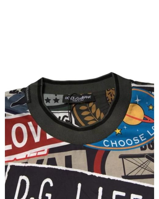 Dolce & Gabbana Brown Cotton Graphic Print Crew Neck T-Shirt for men
