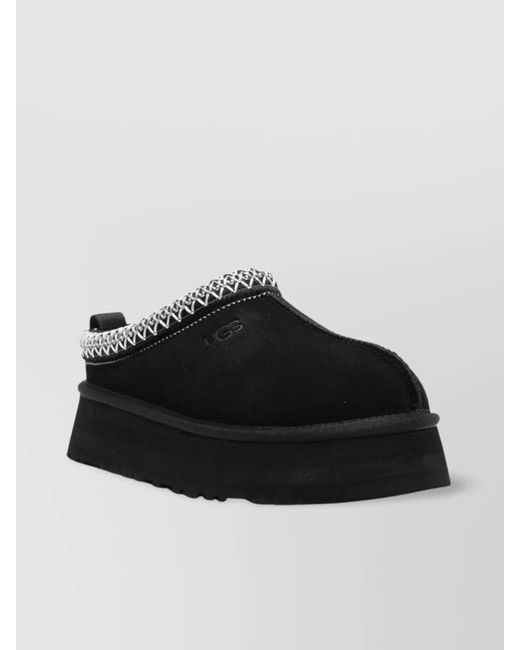 Ugg Black Suede Leather Tazz Ii Platform Slippers