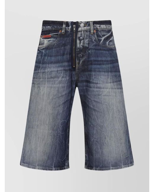 Martine Rose Blue Distressed Denim Zip Shorts With Oversize Fit for men