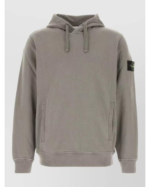 Stone Island Gray Cotton Hooded Sweatshirt Casual Style Pockets for men