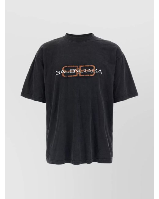 Balenciaga Black Graphic Design Crew Neck T-Shirt for men