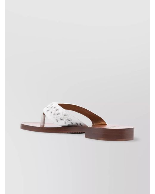 Chloé White Leather Floral-Embroidered Thong Sandals