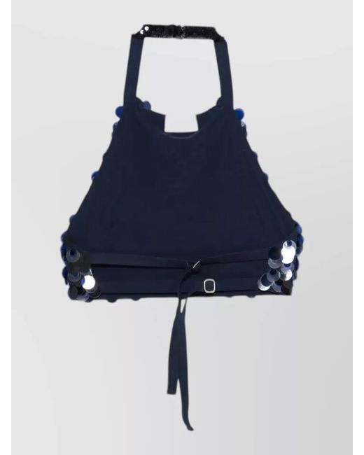 P.A.R.O.S.H. Blue Halterneck Sequin Top Tie Detail